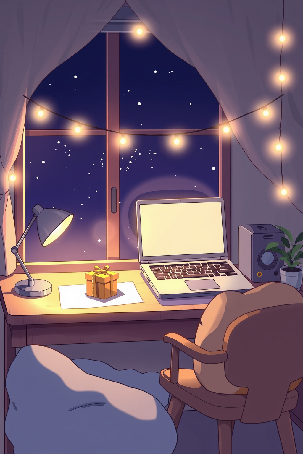 Free sample cozy anime wallpaper prompts — starry night desk corner illustration