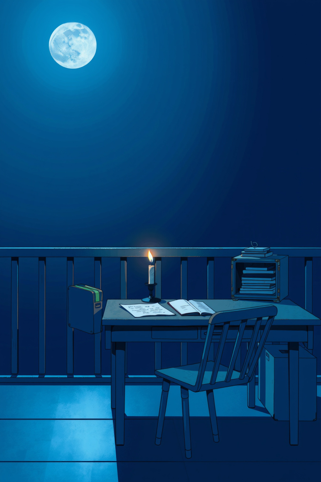 Kyoto traditional study anime wallpaper — serene machiya room with calligraphy desk
